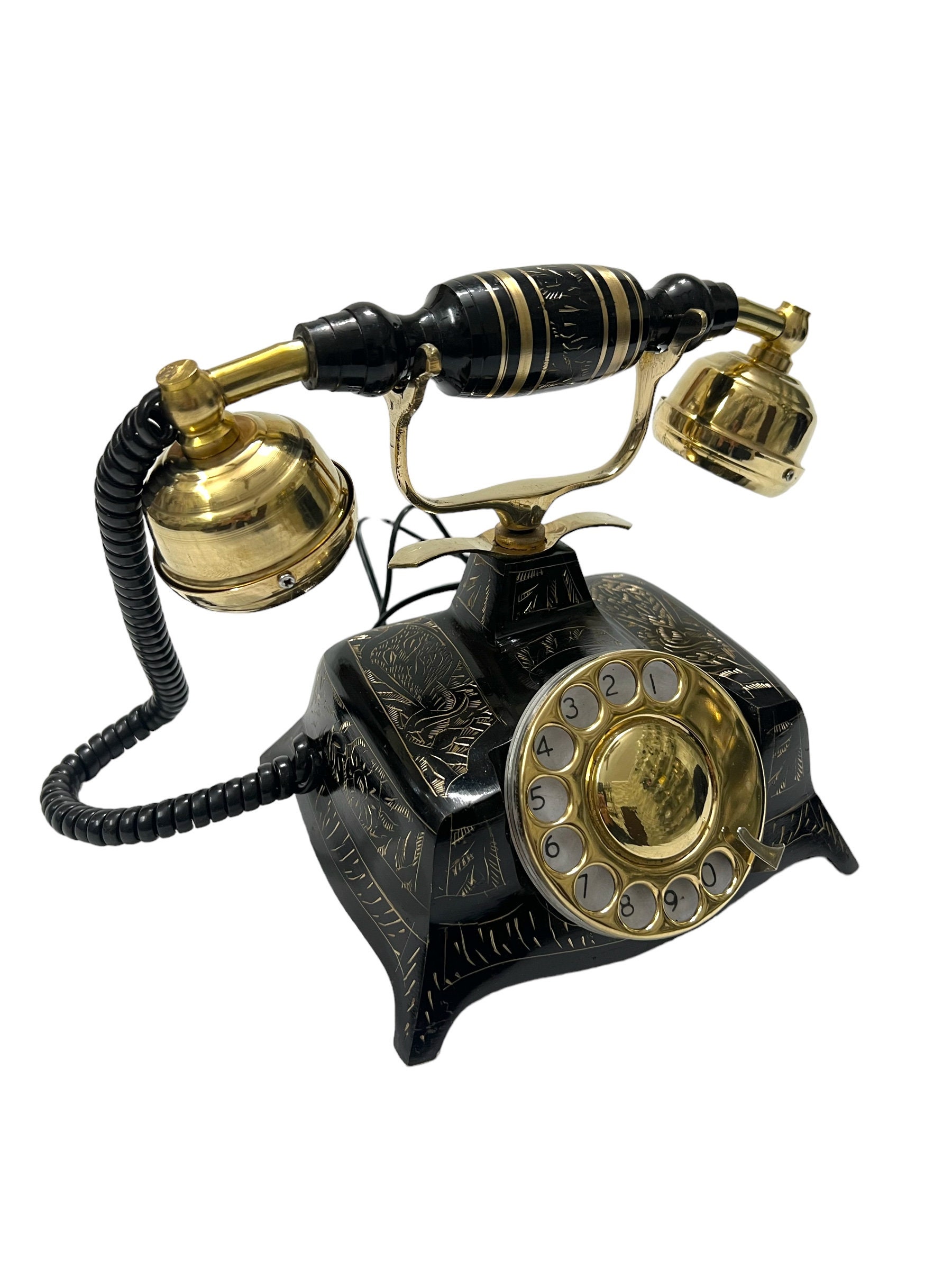 Black and Gold Vintage Brass Rotary Desk Telephone view 6