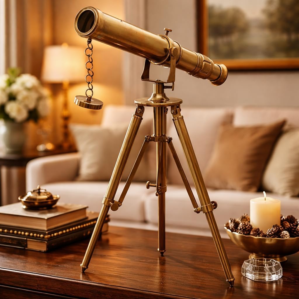 Brass Floor Standing Telescope 11" with Brass Tripod Stand view 2