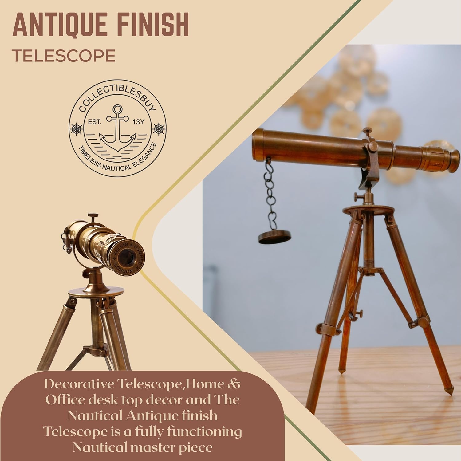 Brass Floor Standing Telescope 11" with Brass Tripod Stand view 4