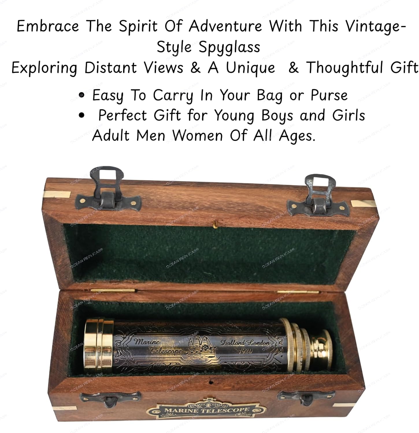 Brass Spyglass Telescope 14" with Wooden Box view 2