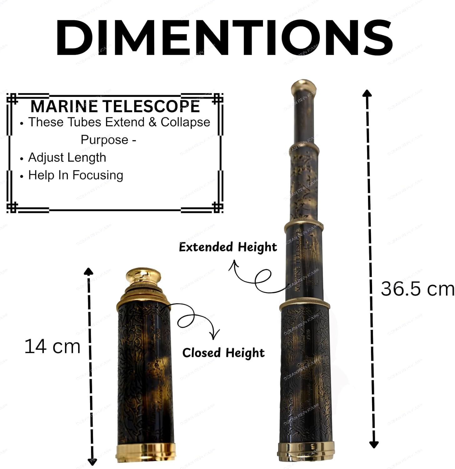 Brass Spyglass Telescope 14" with Wooden Box view 3