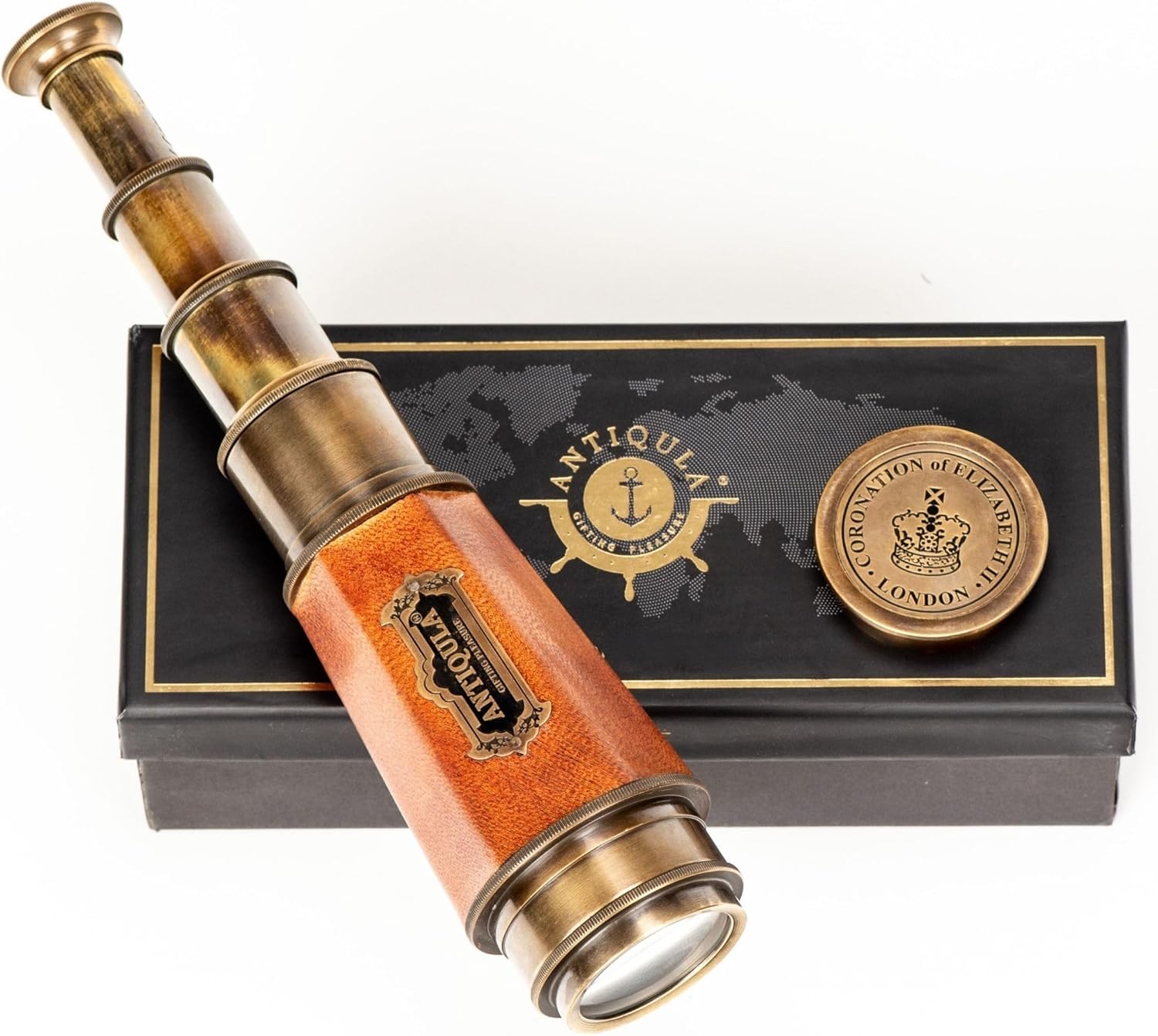 Brass Spyglass Telescope 15" with Red Leather Case + Black Gift Box view 14