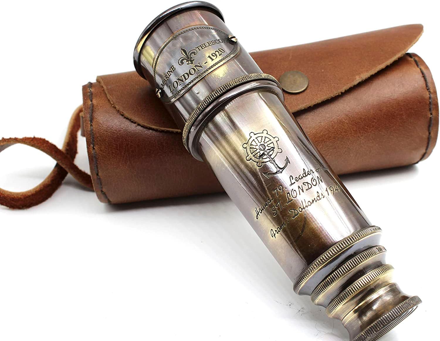 Brass Spyglass Telescope 15" with Round Leather Case view 8