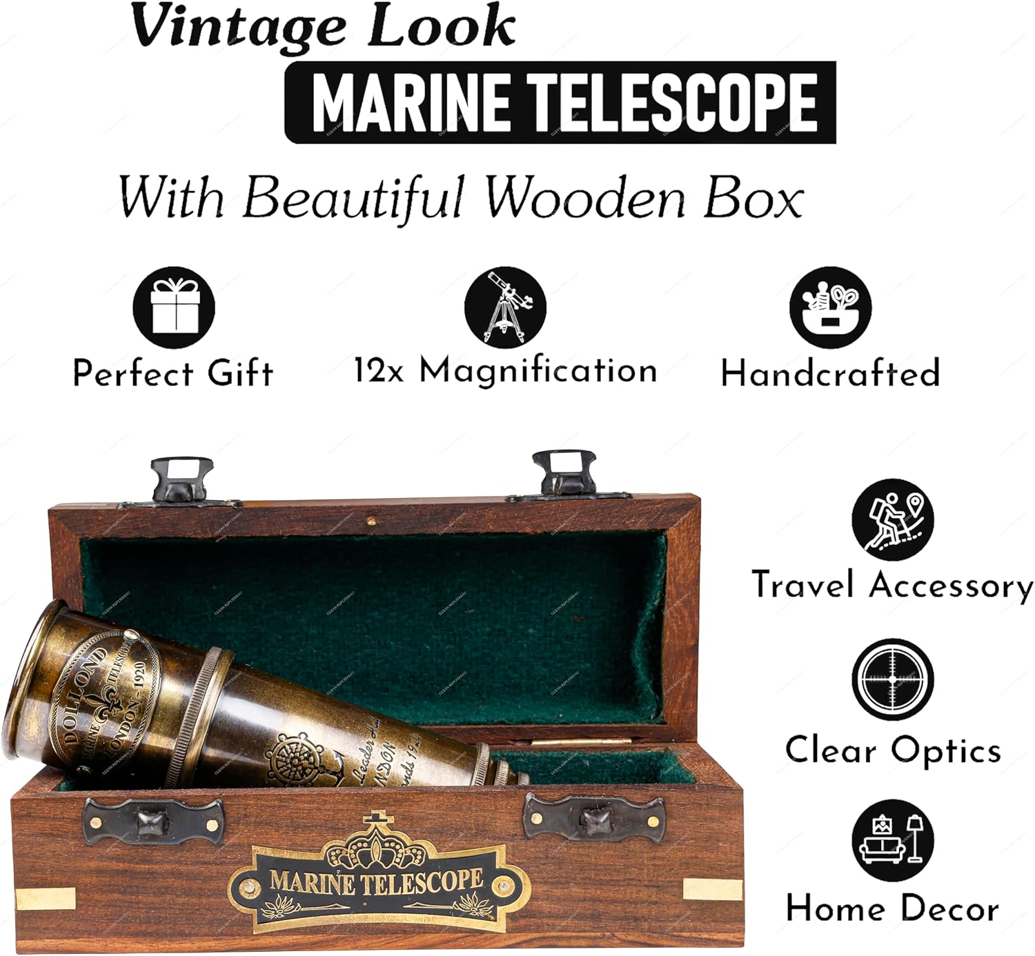Brass Spyglass Telescope 15" with Wooden Box view 4
