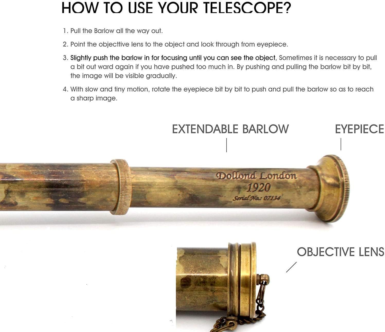 Brass Spyglass Telescope 15" with Wooden Box view 5