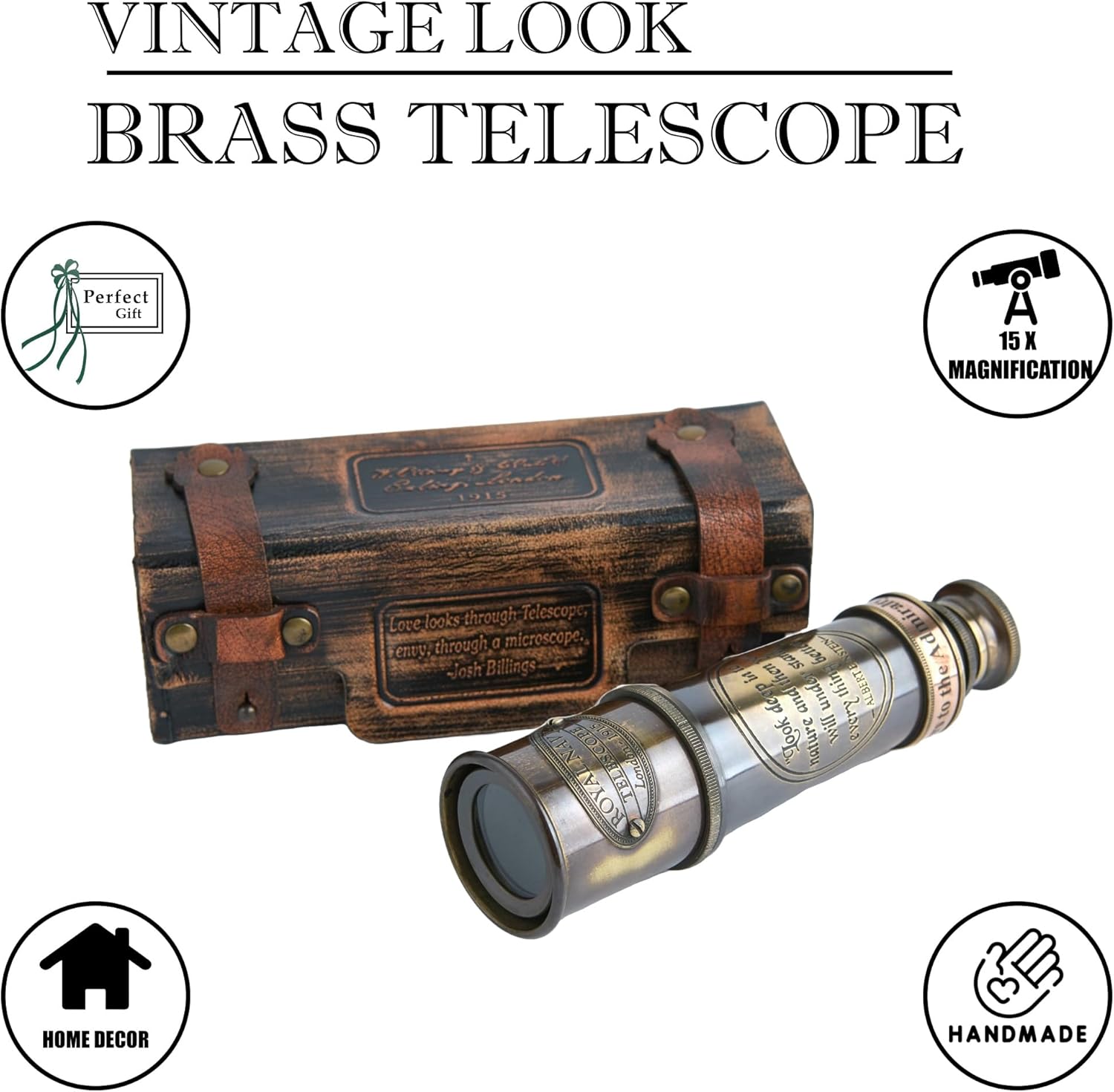 Brass Spyglass Telescope 15" with Leather Case view 4