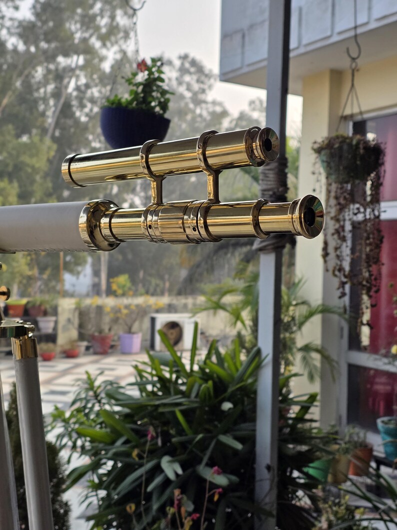 Double Barrel Brass & Leather Floor Standing Telescope 60" with White Wooden Tripod Stand view 13