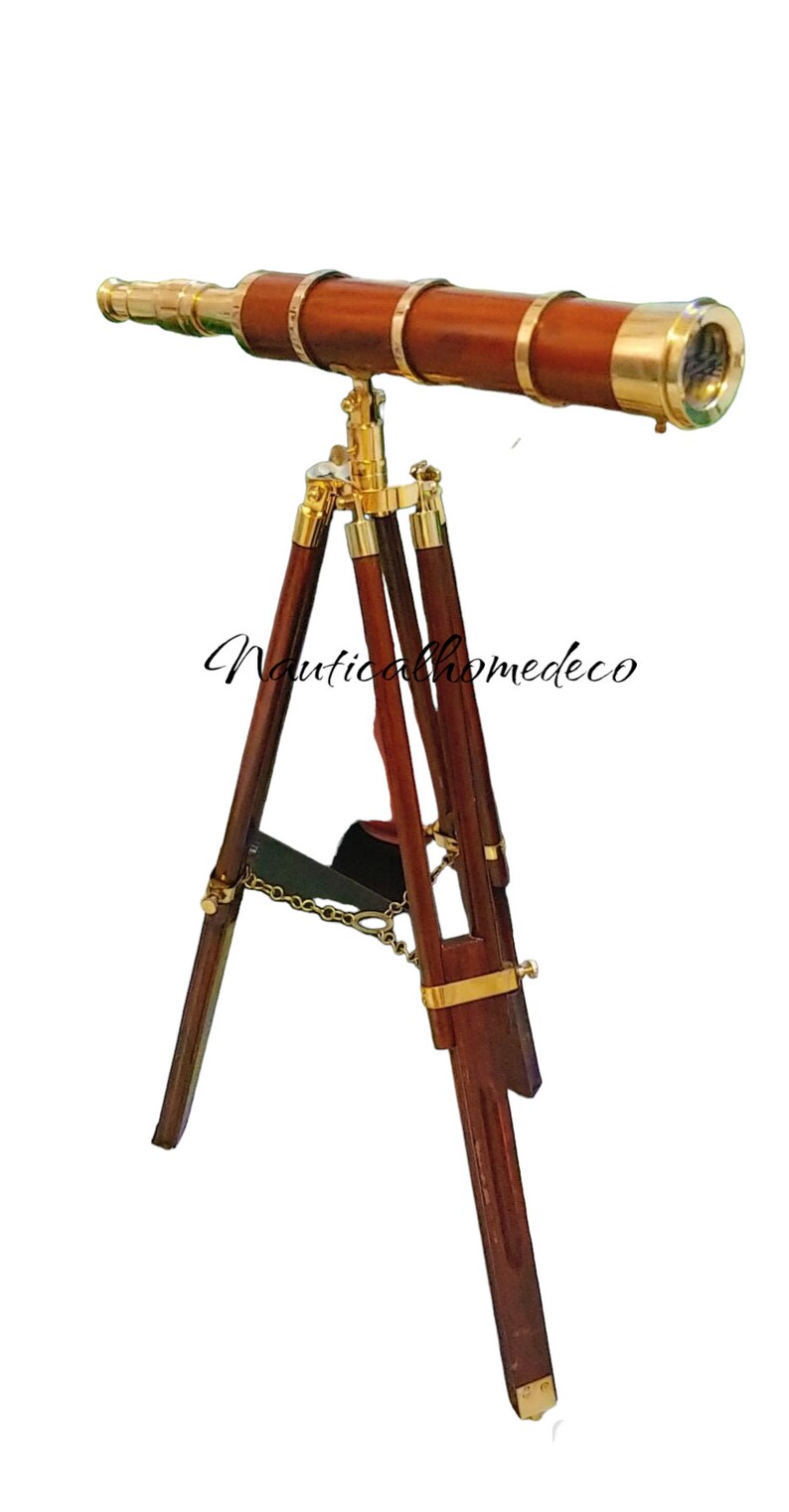 Brass Floor Standing Telescope 26" with Wooden Tripod Stand view 2