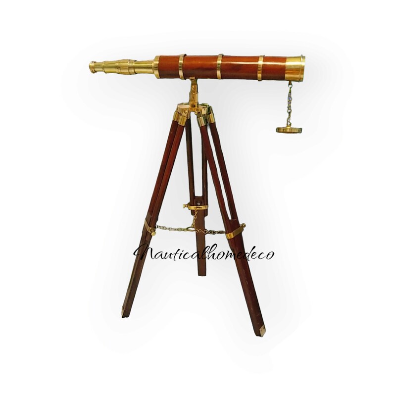 Brass Floor Standing Telescope 26" with Wooden Tripod Stand view 4