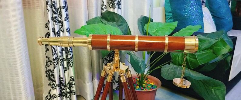 Brass Floor Standing Telescope 26" with Wooden Tripod Stand view 5
