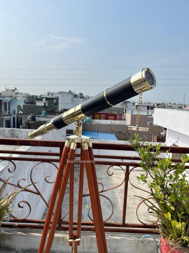 Double Barrel Brass & Wood Floor Standing Telescope 50" with Rosewood Tripod Stand view 15