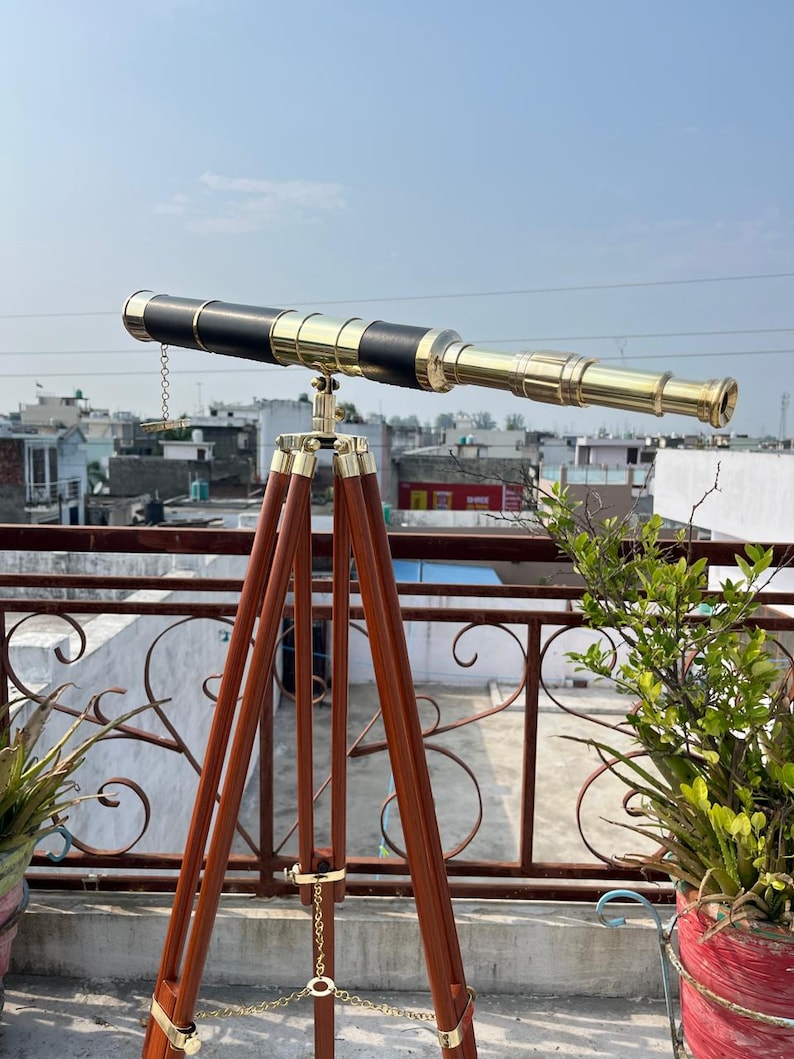Double Barrel Brass & Wood Floor Standing Telescope 50" with Rosewood Tripod Stand view 19