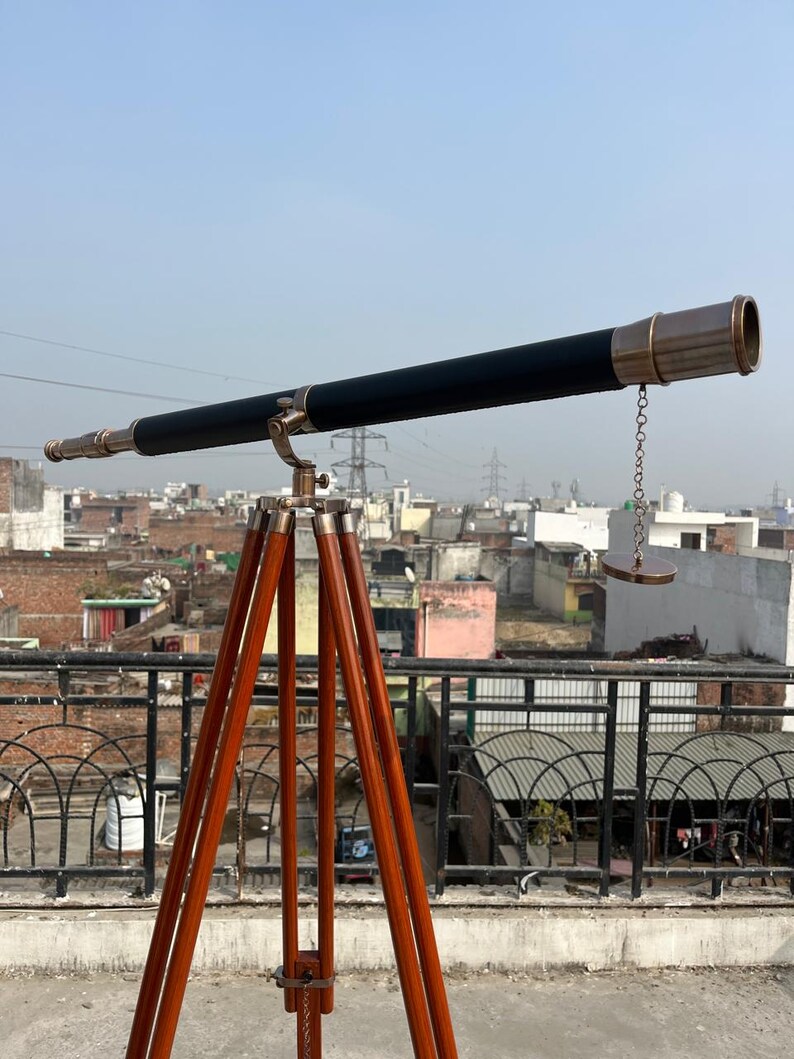 Brass Floor Standing Telescope 62" with Wooden Tripod view 2