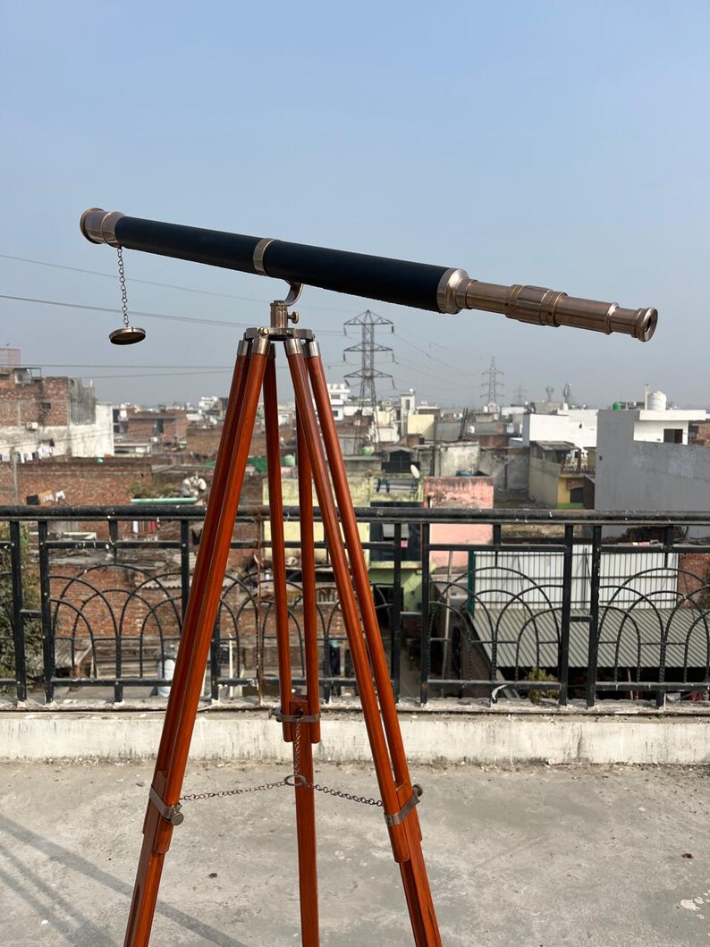 Brass Floor Standing Telescope 62" with Wooden Tripod view 5