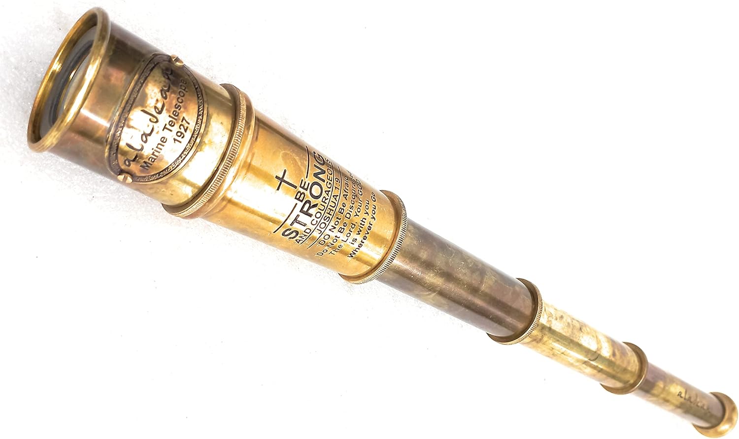 Engraved Joshua 1:9 Brass Spyglass 16" with Leather Case view 2