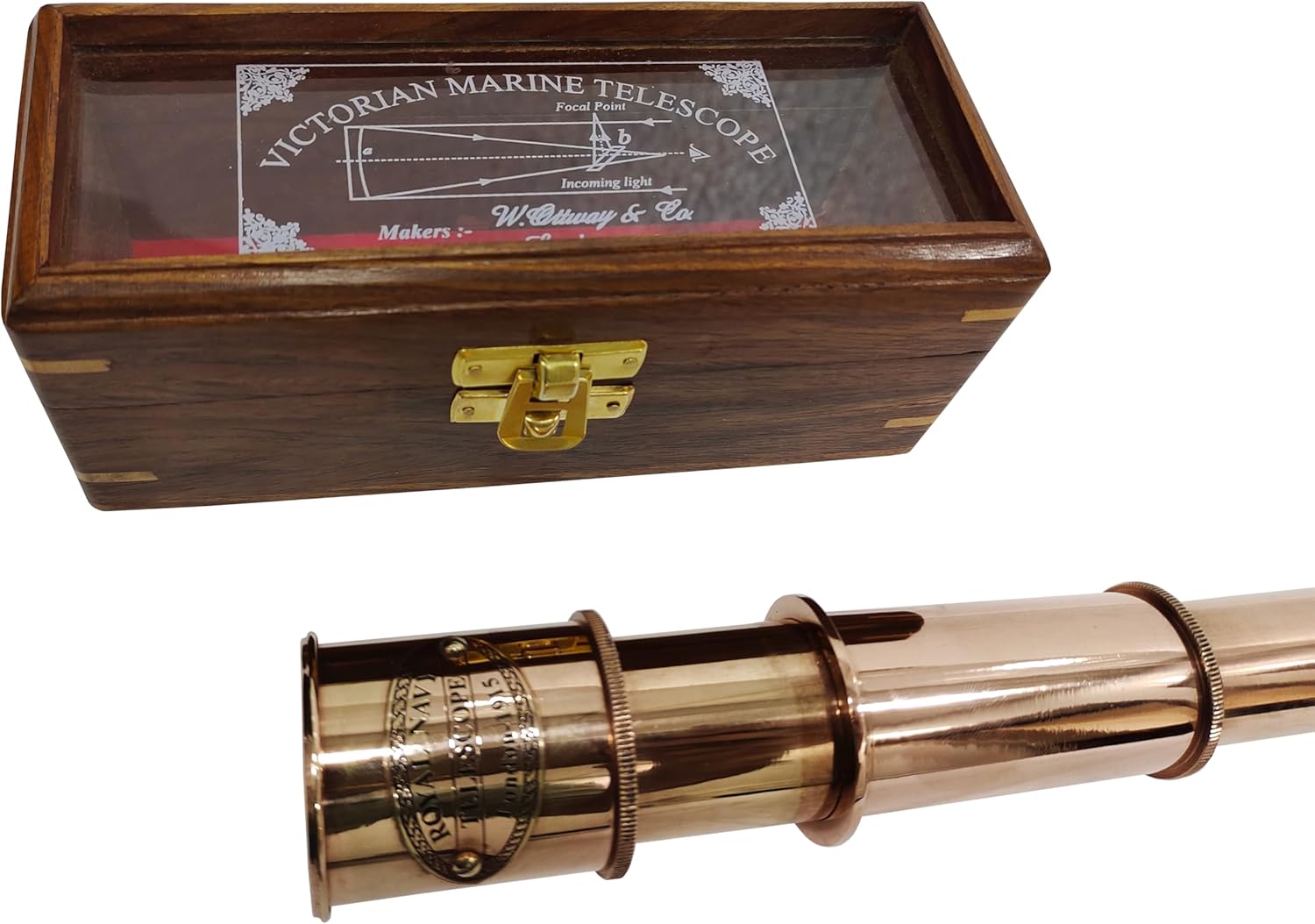 Brass Spyglass Telescope 17" with Wooden Box with Glass Cover view 3