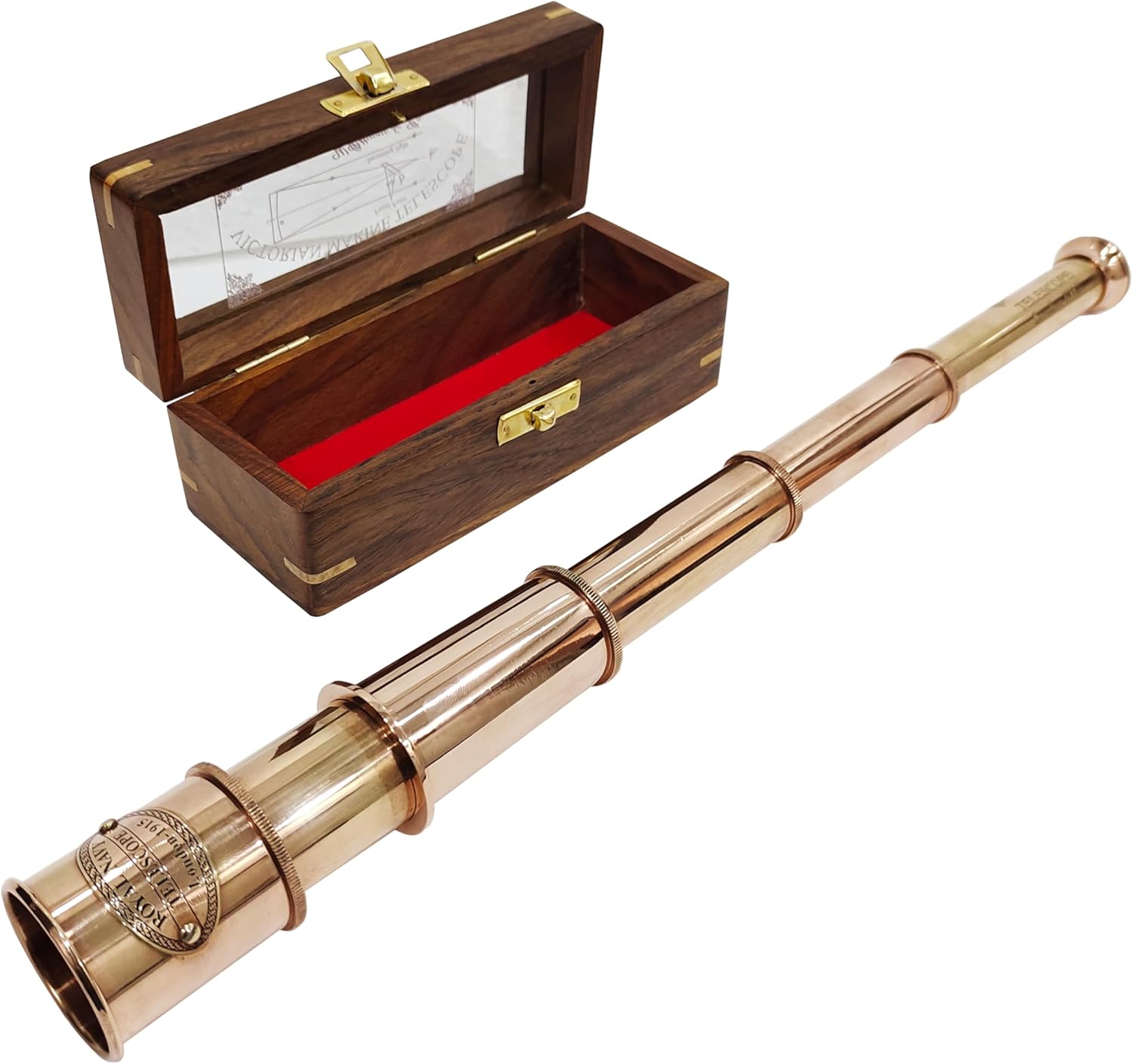 Brass Spyglass Telescope 17" with Wooden Box with Glass Cover view 4