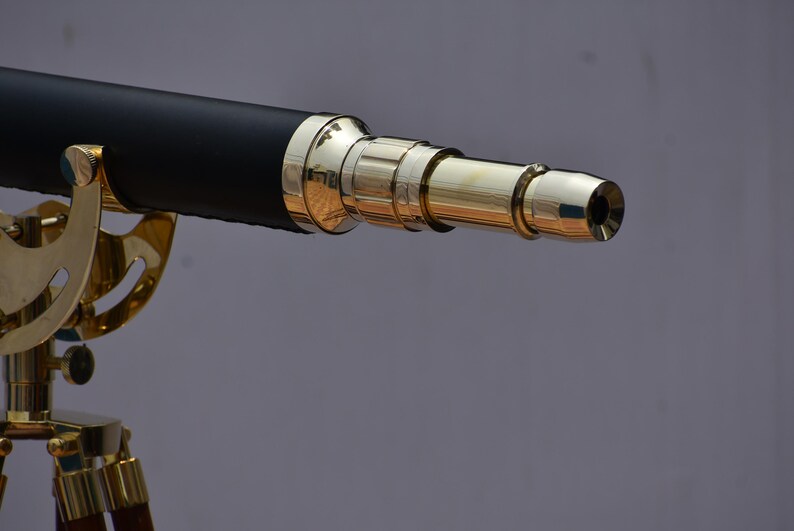 Brass & Leather Floor Standing Telescope 65" with Wooden Tripod view 4