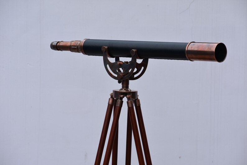 Brass & Leather Floor Standing Telescope 65" with Wooden Tripod view 11