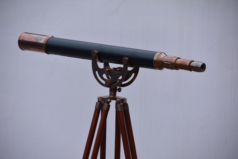 Brass & Leather Floor Standing Telescope 65" with Wooden Tripod view 15