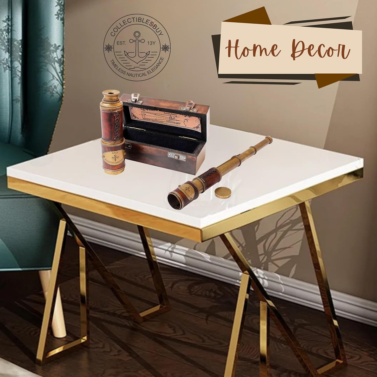 Brass Spyglass Telescope 17" with Wooden Carry Case view 6