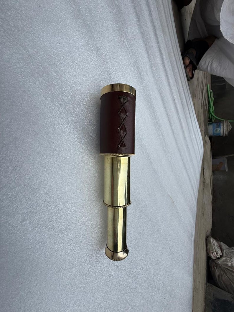 Brass Spyglass Telescope 6" with Round Leather Case view 3