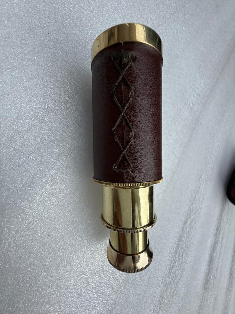 Brass Spyglass Telescope 6" with Round Leather Case view 7
