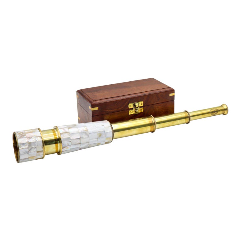Mother of Pearl Inlay Brass Spyglass Telescope 17.5" view 4