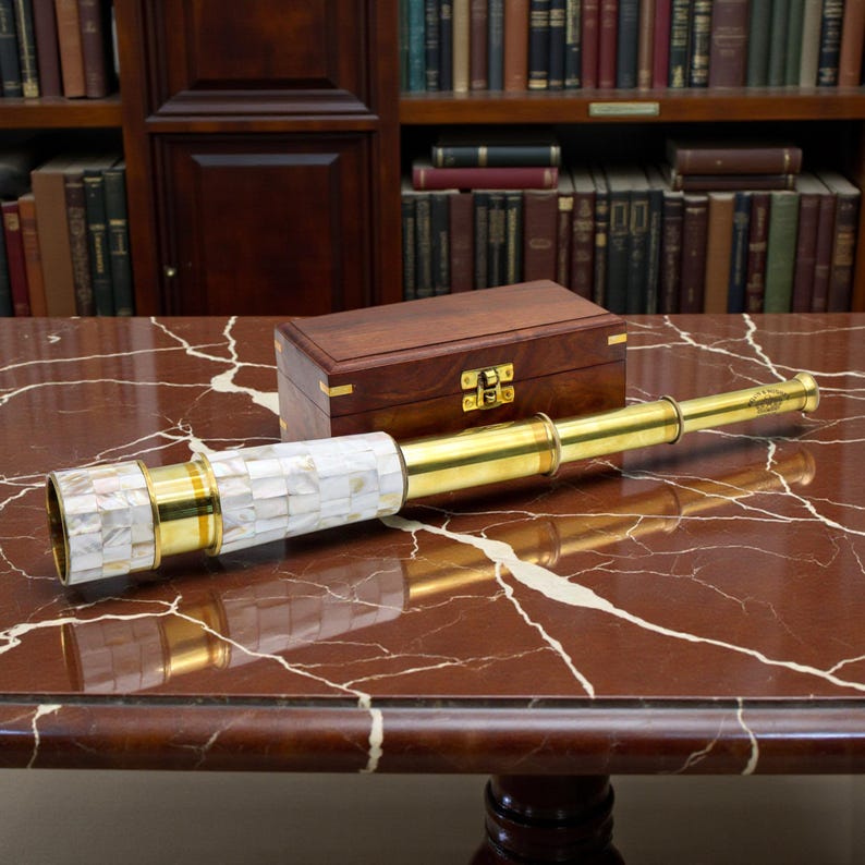 Mother of Pearl Inlay Brass Spyglass Telescope 17.5" view 5