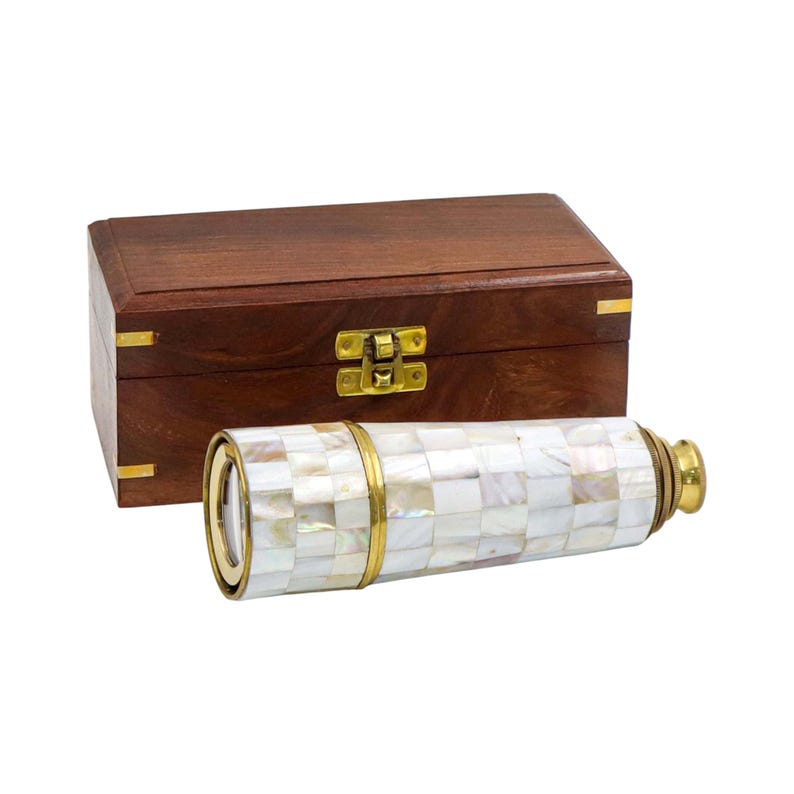 Mother of Pearl Inlay Brass Spyglass Telescope 17.5" view 8