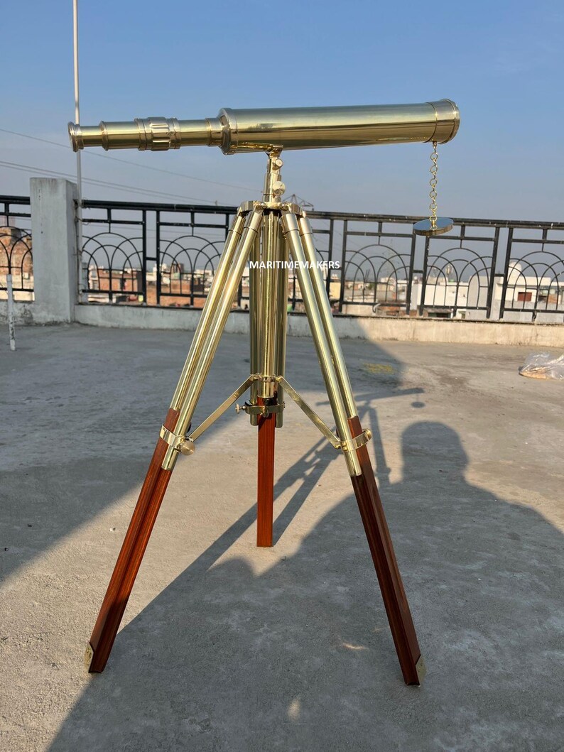 Double Barrel Brass Floor Standing Telescope 40" with Wooden Tripod Stand view 19