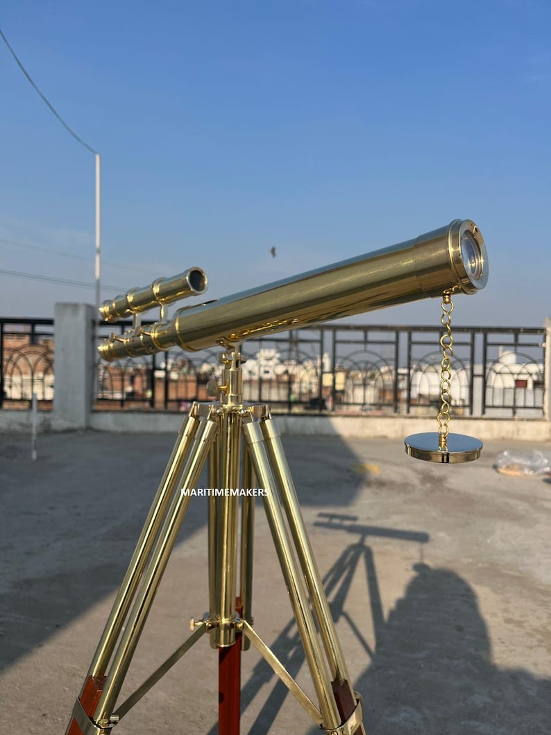 Double Barrel Brass Floor Standing Telescope 40" with Wooden Tripod Stand view 21