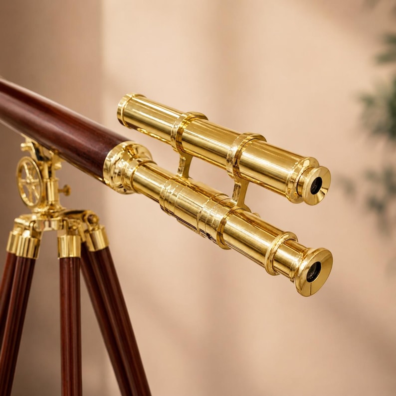 Double Barrel Brass Floor Standing Telescope 60" with Wooden Tripod view 3
