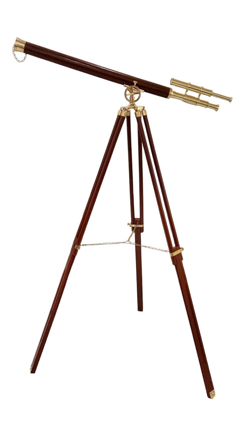 Double Barrel Brass Floor Standing Telescope 60" with Wooden Tripod view 10