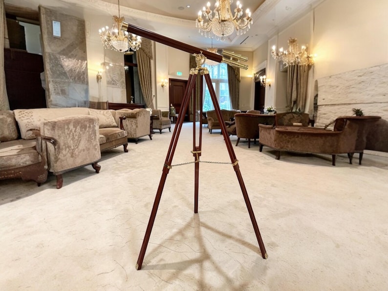 Double Barrel Brass Floor Standing Telescope 60" with Wooden Tripod view 12