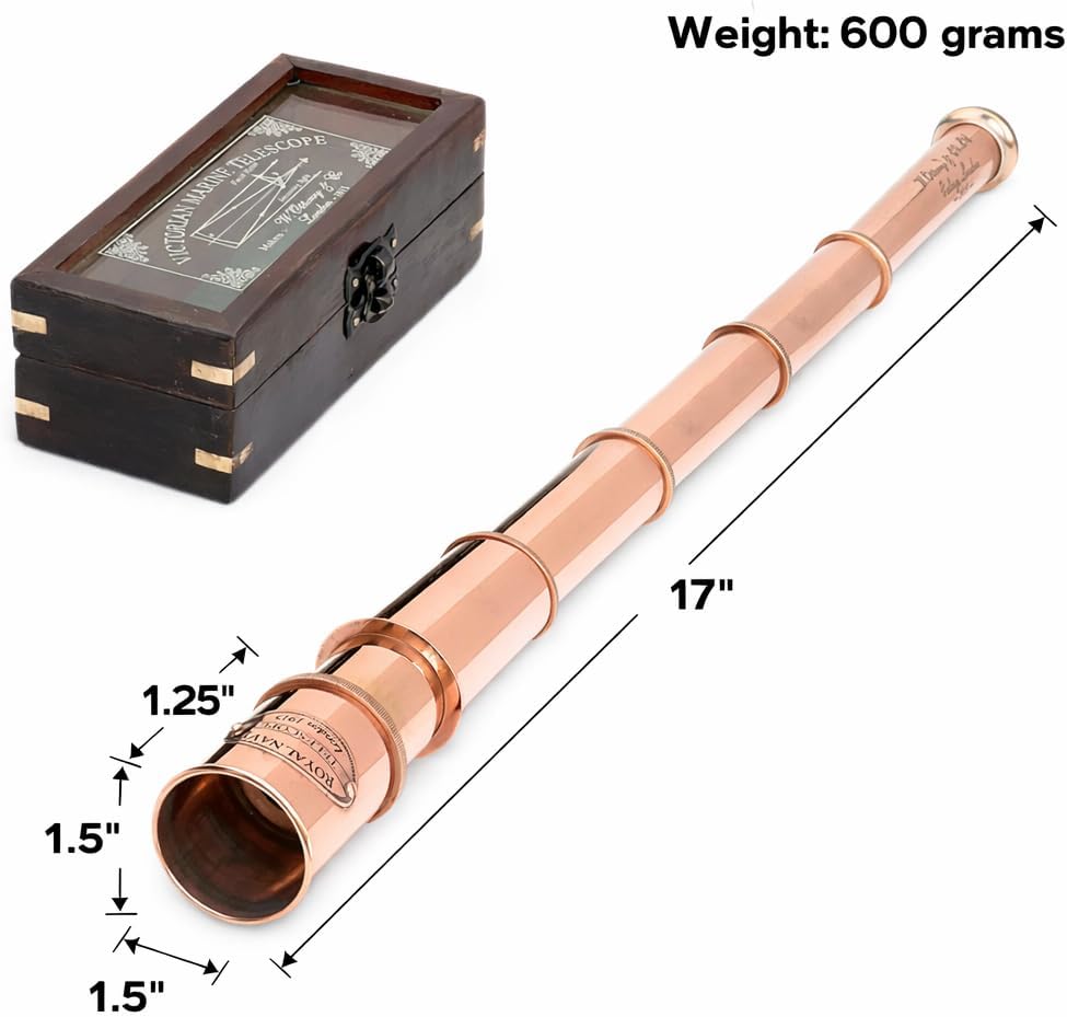 Copper Spyglass Telescope 17" with Wooden Box view 3
