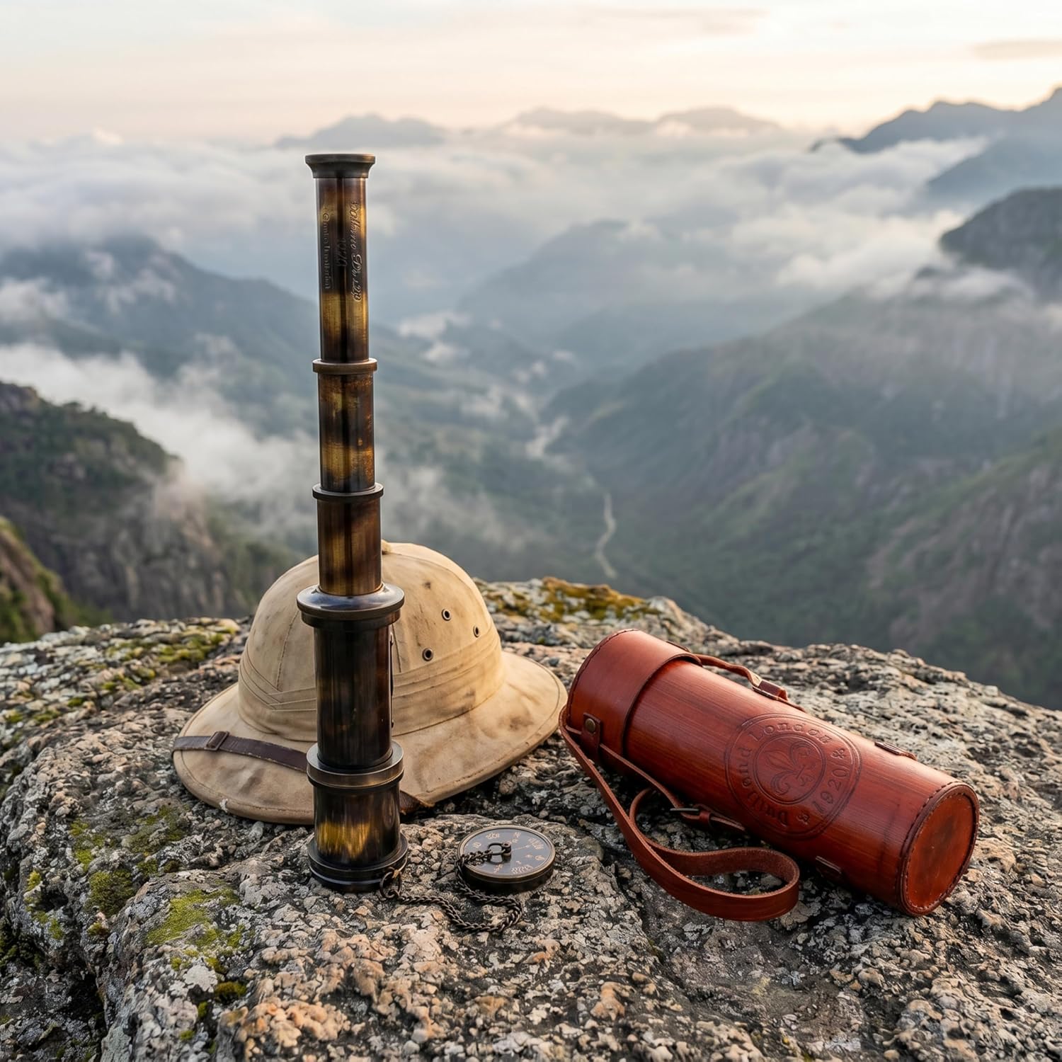 Brass Spyglass Telescope 17" with Round Leather Case view 10