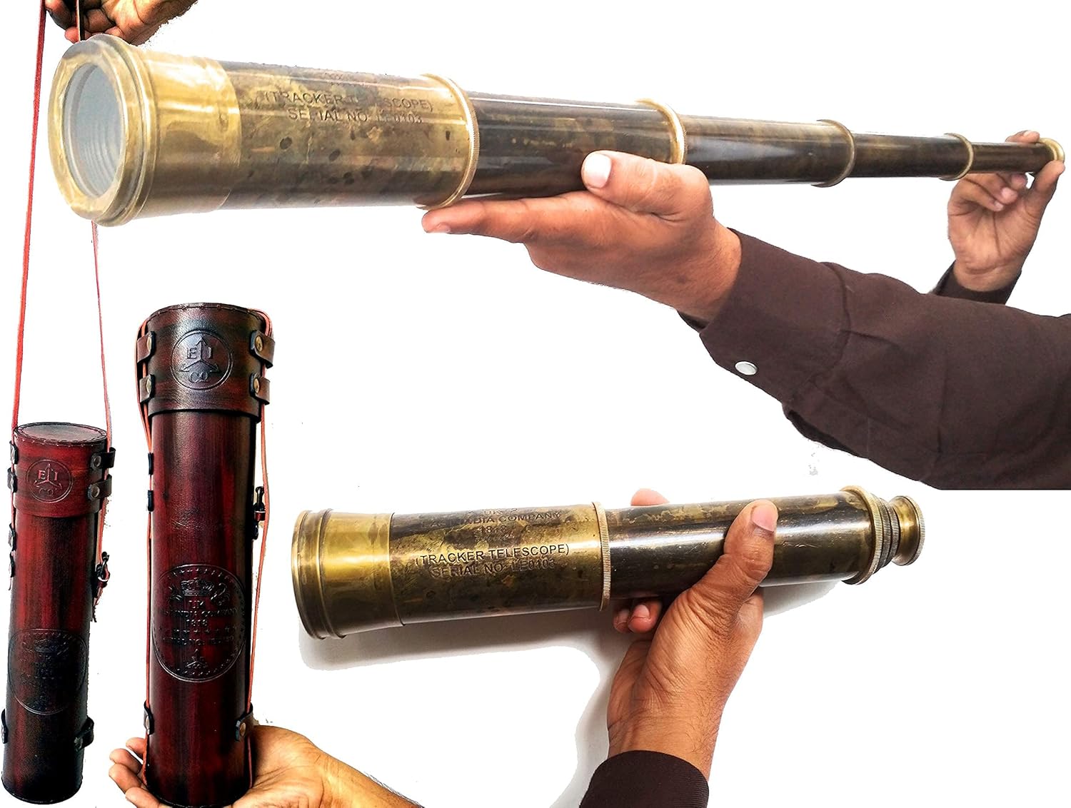 Brass Spyglass Telescope 17" with Leather Case view 7