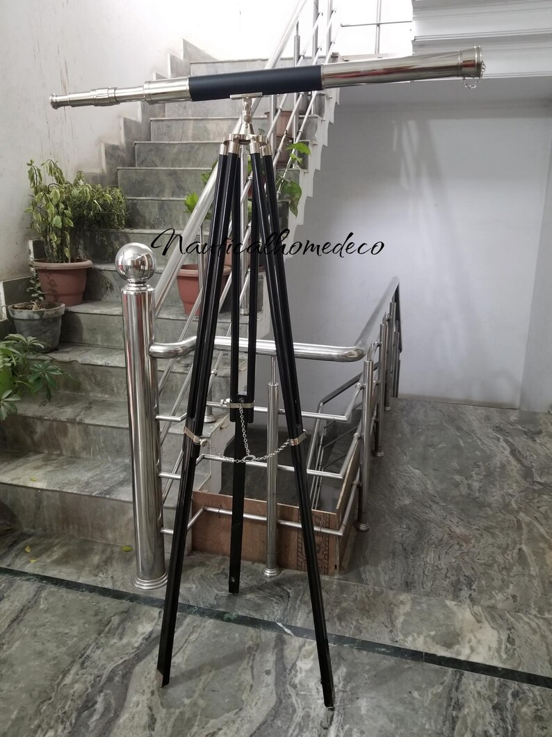 Brass & Leather Floor Standing Telescope 60" with No Case view 10