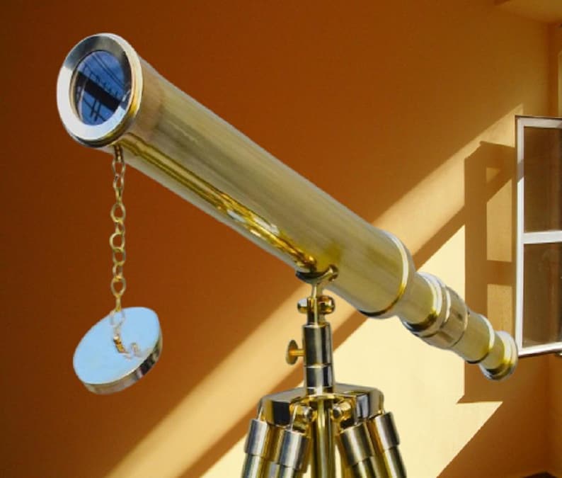 Brass Floor Standing Telescope 50" with Wooden Base Tripod with Brass Top Stand view 4