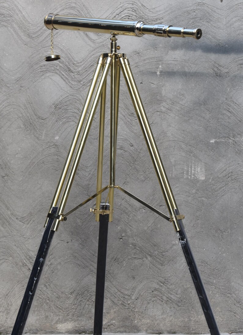 Brass Floor Standing Telescope 50" with Wooden Base Tripod with Brass Top Stand view 12