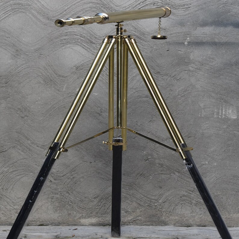 Brass Floor Standing Telescope 50" with Wooden Base Tripod with Brass Top Stand view 14