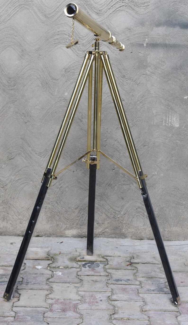 Brass Floor Standing Telescope 50" with Wooden Base Tripod with Brass Top Stand view 15