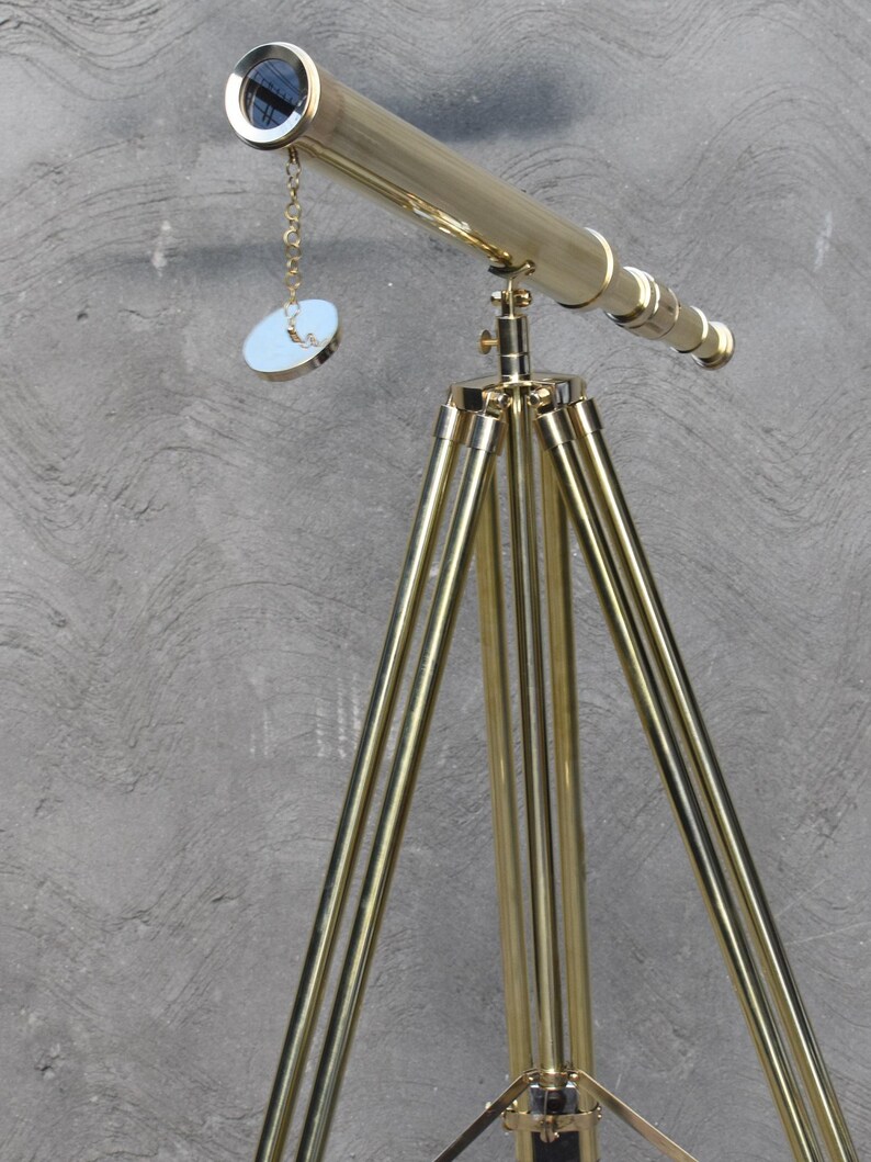 Brass Floor Standing Telescope 50" with Wooden Base Tripod with Brass Top Stand view 16