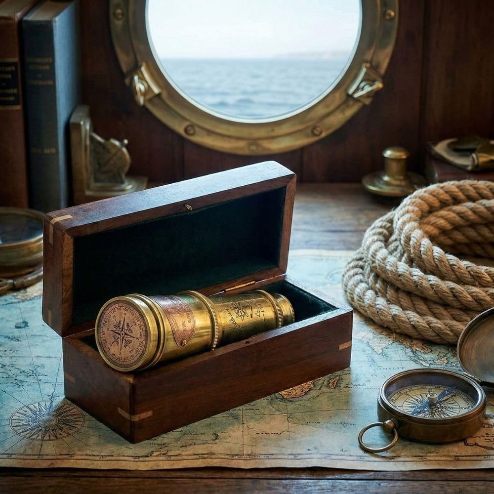 Brass Spyglass Telescope 17.5" with Wooden Box view 7