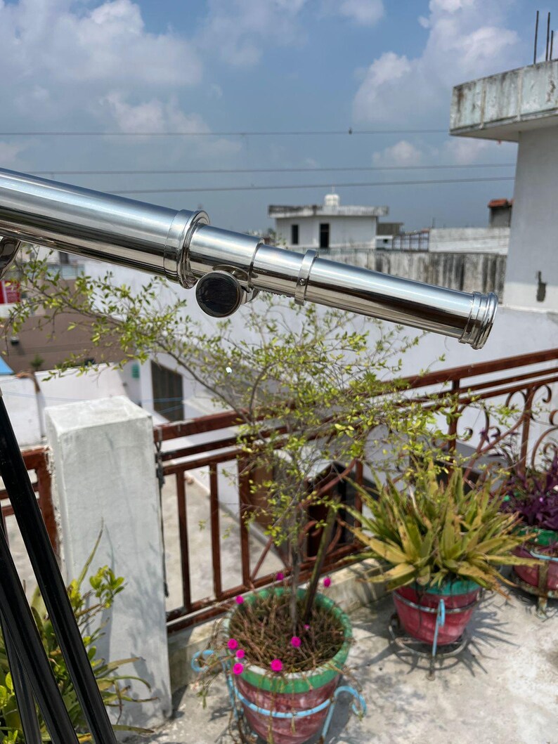 Chrome Finish Brass & Chrome Floor Standing Telescope 64" with Wooden Tripod view 8