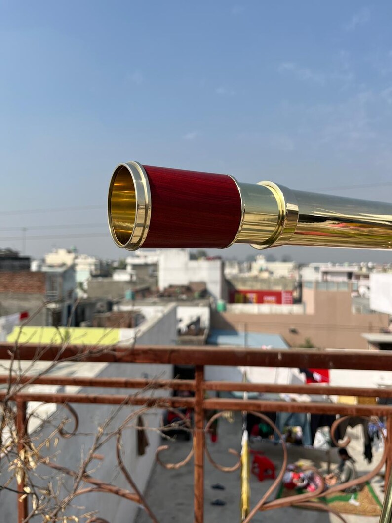 Double Barrel Brass Floor Standing Telescope 62" with Wooden Tripod Stand view 12