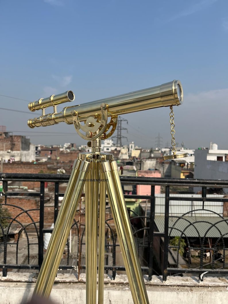 Double Barrel Brass Floor Standing Telescope 40" with All-Brass Tripod Stand view 4