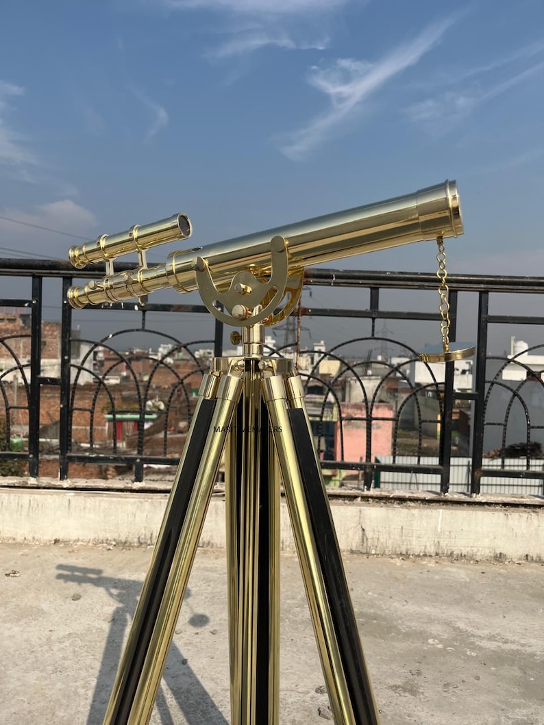 Double Barrel Brass Floor Standing Telescope 40" with All-Brass Tripod Stand view 5