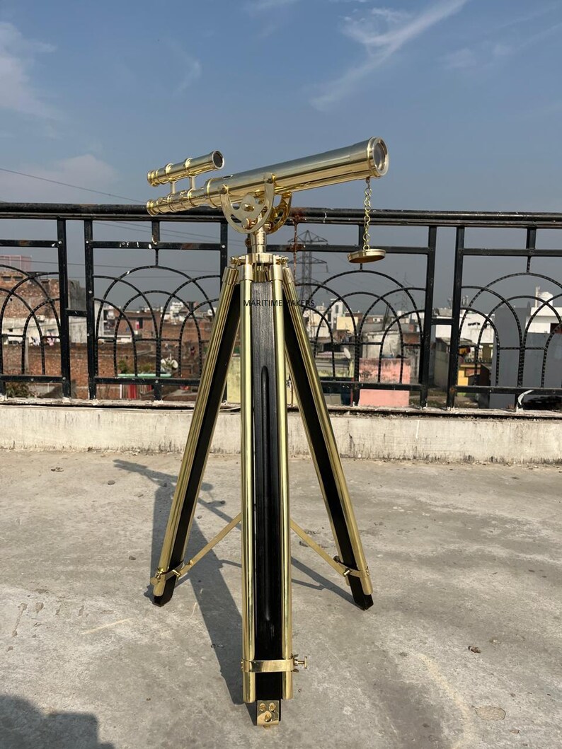 Double Barrel Brass Floor Standing Telescope 40" with All-Brass Tripod Stand view 9